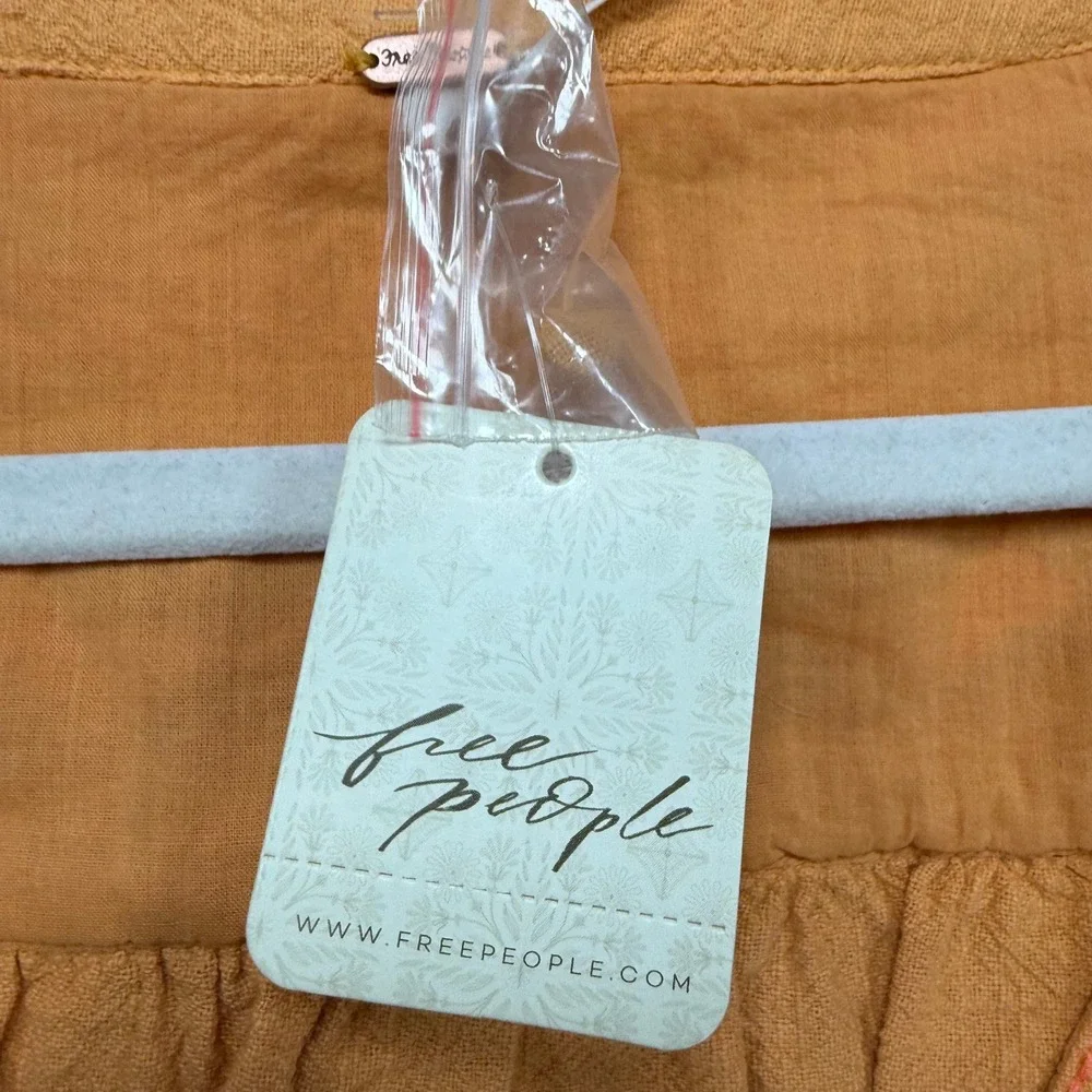 Free People Crop Top Women Small Orange Embroidered Boho‎ Ren Faire Fairy NEW